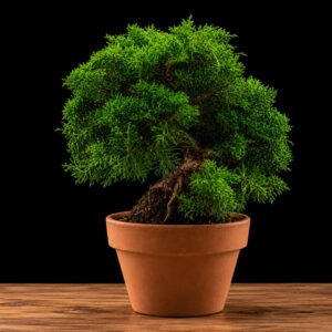 Bonsái Juniperus Chinensis Kyushu de 10 años en maceta de terracota, estilo Moyogi, 22 cm, fondo negro