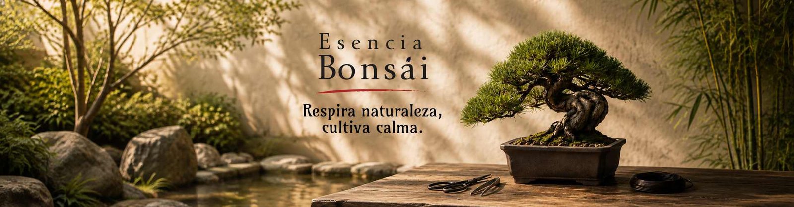 Bonsái en un entorno natural de inspiración japonesa