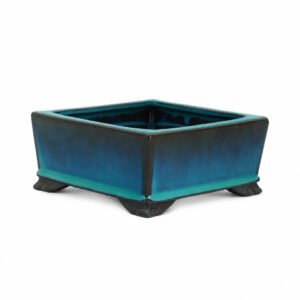 Maceta cuadrada Seto para bonsái con esmalte degradado azul y turquesa