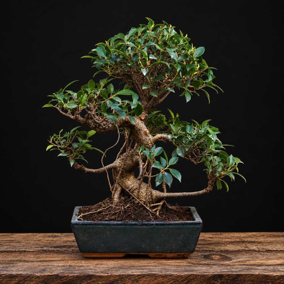 Bonsái Ficus retusa de 16 años vista frontal con tronco sinuoso y nebari de 13 cm Bonsái Ficus retusa - Imagen 3