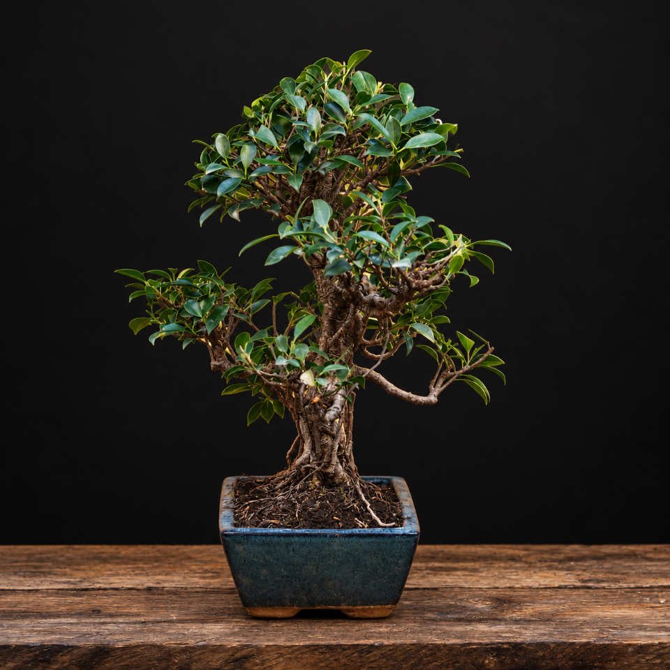 Bonsái Ficus retusa vista lateral con ramificación madura y follaje verde intenso Bonsái Ficus retusa - Imagen 4