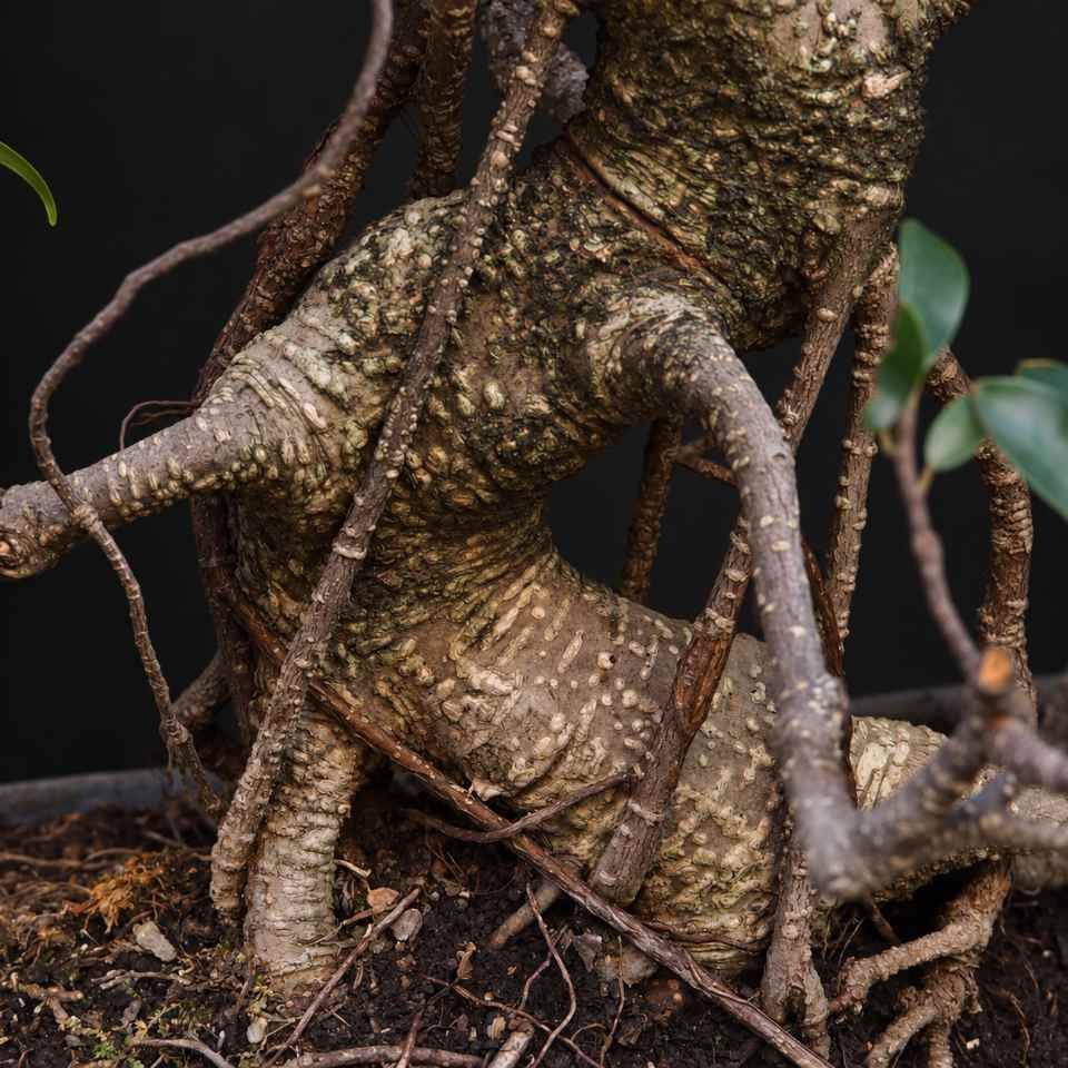Detalle del nebari de 13 cm y tronco grueso del bonsái Ficus retusa Bonsái Ficus retusa - Imagen 5